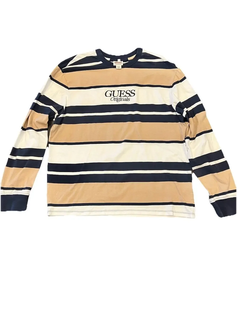 VTG Guess Originals Shirt Men's Striped Embroidered Tee Long Sleeve Size Medium - Picture 1 of 7